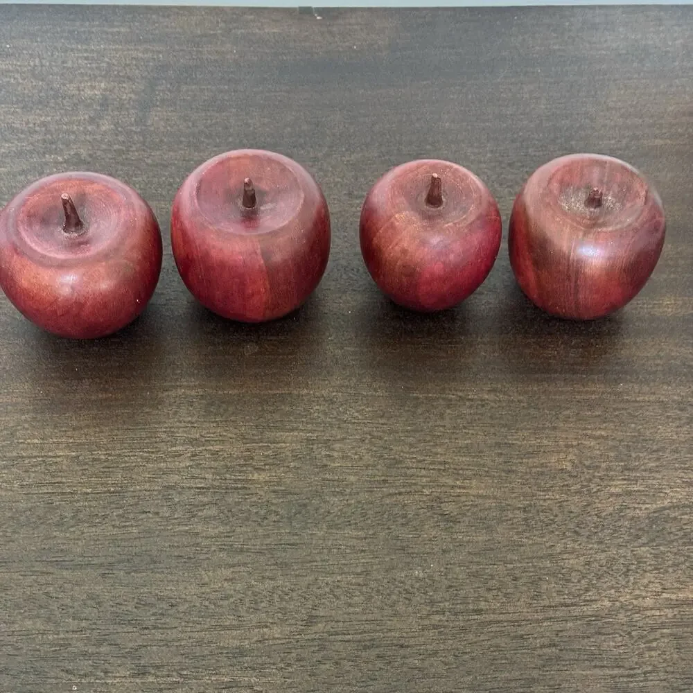 VTG Wooden Apples Set 4 Hand Carved Country Farmhouse Primitive Teachers Decor